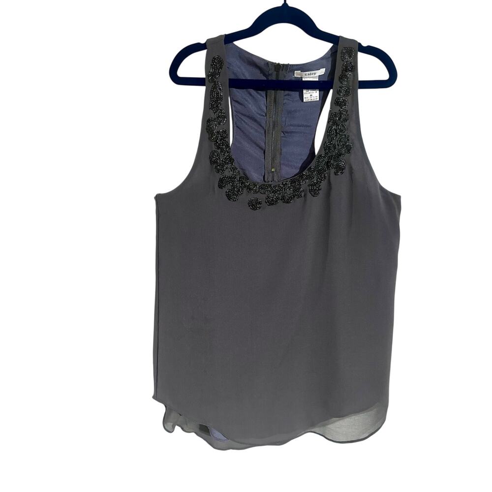 Esley gray racer back tank top with sequins- Medium